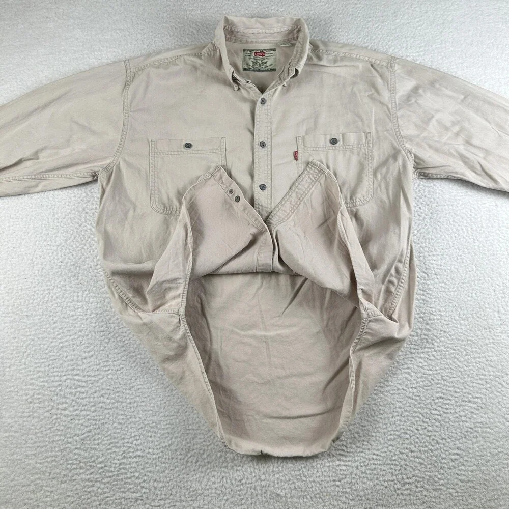 Vintage Levi's Shirt Mens Large Khaki Beige Button Down Long Sleeve Pocket